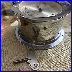 Antique Seth Thomas Ship's Clock Works Great WW2 US navy Era Withkey Silver