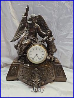 Antique Seth Thomas & Sons Angel & Child Mantel 16in. T Bronze Color Clock