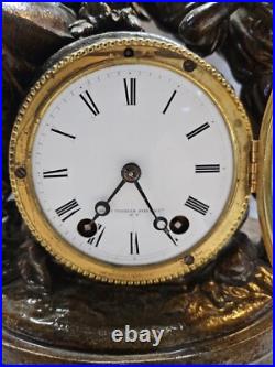 Antique Seth Thomas & Sons Angel & Child Mantel 16in. T Bronze Color Clock