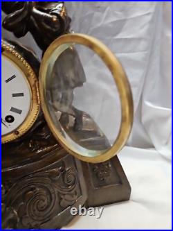 Antique Seth Thomas & Sons Angel & Child Mantel 16in. T Bronze Color Clock