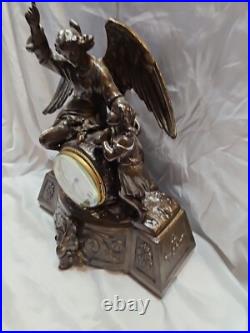 Antique Seth Thomas & Sons Angel & Child Mantel 16in. T Bronze Color Clock