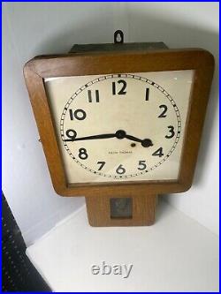 Antique Seth Thomas Square Regulator Oak Wall Clock 14 Long and 20.5 Tall