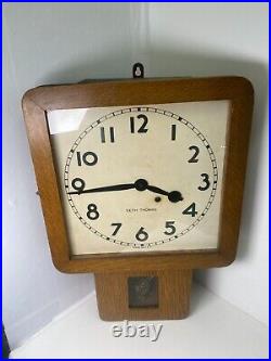 Antique Seth Thomas Square Regulator Oak Wall Clock 14 Long and 20.5 Tall