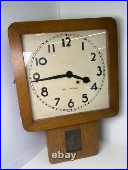 Antique Seth Thomas Square Regulator Oak Wall Clock 14 Long and 20.5 Tall