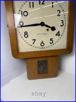 Antique Seth Thomas Square Regulator Oak Wall Clock 14 Long and 20.5 Tall