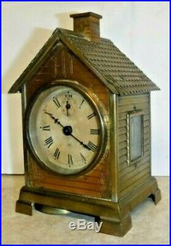 Antique Seth Thomas Tin/ Brass House Carriage Desk Cottage Clock & Alarm Working