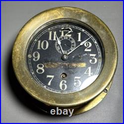 Antique Seth Thomas WWII Brass U. S. Ship Clock Working with Key Black Face Antique Seth Thomas WWII Brass U. S. Ship Clock Working with Key Black Face