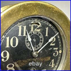 Antique Seth Thomas WWII Brass U. S. Ship Clock Working with Key Black Face Antique Seth Thomas WWII Brass U. S. Ship Clock Working with Key Black Face