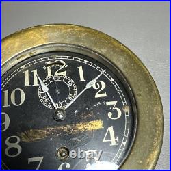 Antique Seth Thomas WWII Brass U. S. Ship Clock Working with Key Black Face Antique Seth Thomas WWII Brass U. S. Ship Clock Working with Key Black Face