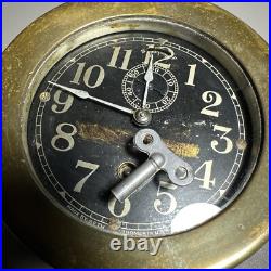 Antique Seth Thomas WWII Brass U. S. Ship Clock Working with Key Black Face Antique Seth Thomas WWII Brass U. S. Ship Clock Working with Key Black Face
