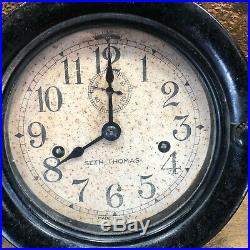 Antique Seth Thomas WWII NAVAL SHIPS CLOCK Key Wind w Key / US Vintage Working