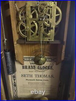 Antique Seth Thomas Wall Clock Weight Driven Reverse Painting Works