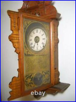 Antique Seth Thomas Walnut Eclipse 8 Day Time and Strike Wall Clock Working