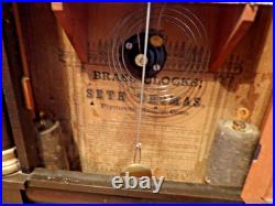 Antique Seth Thomas Weights Driven Clock THE GASOLINE CO. EST. 1940 WORKING