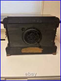 Antique Seth Thomas Wood Adamantine 4 Column Mantle Clock Lions Head SEE PHOTOS