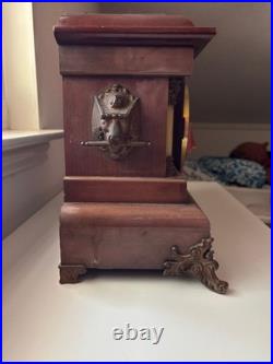 Antique Seth Thomas Wood Adamantine 4 Column Mantle Clock Lions Head SEE PHOTOS