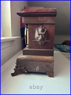 Antique Seth Thomas Wood Adamantine 4 Column Mantle Clock Lions Head SEE PHOTOS