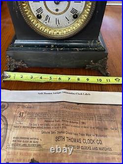 Antique Seth Thomas adamantine mantle clock With Keys and Certificate Works