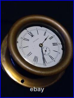 Antique Seth Thomas brass Ship's Clock w. Porcelain Dial, PERFECT