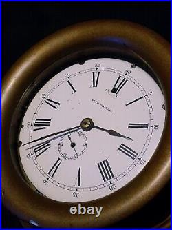 Antique Seth Thomas brass Ship's Clock w. Porcelain Dial, PERFECT