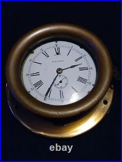 Antique Seth Thomas brass Ship's Clock w. Porcelain Dial, PERFECT