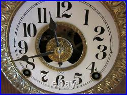 Antique Seth Thomas brass mounted Oak Kitchen clock with alarm 14 restored