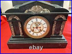 Antique Slate And Marble Open Escapement French Mantle Clock Seth Thomas