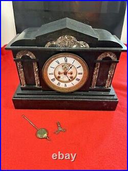 Antique Slate And Marble Open Escapement French Mantle Clock Seth Thomas
