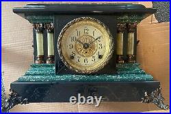 Antique TWO COLUMN SETH THOMAS ADAMANTINE Black Mantle Clock WORKING EXCELLENT