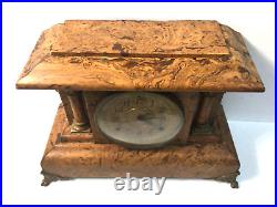 Antique Thomas Seth Mantle Clock Wooden with metal accents withkey for parts