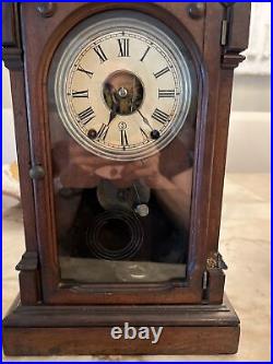 Antique USA Seth Thomas Bell Strikes Wall & Stand Alarm Clock With Pendulum 1882
