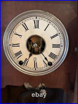 Antique USA Seth Thomas Bell Strikes Wall & Stand Alarm Clock With Pendulum 1882