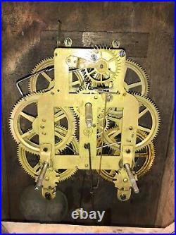 Antique USA Seth Thomas Drop Dial Strike Key Wound Clock W Carved Mahogany Case