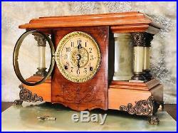 Antique USA Seth Thomas Strikes Keywound Clock W Pendulum, Mahogany Case