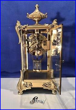 Antique USA Waterbury Crystal Strike, Regulator Brass Clock, Porcelain Dial