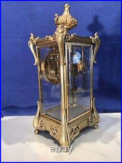 Antique USA Waterbury Crystal Strike, Regulator Brass Clock, Porcelain Dial