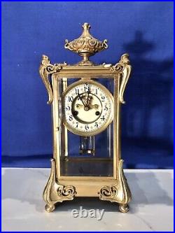 Antique USA Waterbury Crystal Strike, Regulator Brass Clock, Porcelain Dial