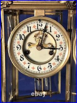 Antique USA Waterbury Crystal Strike, Regulator Brass Clock, Porcelain Dial