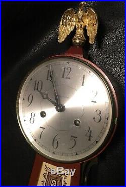 Antique VTG Seth Thomas Banjo Chime Eagle Wall Clock, 8-day, Key-Wind Keywound