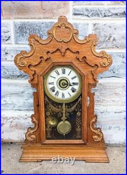 Antique Victorian 8 Day Seth Thomas Gingerbread Kitchen Mantle Shelf Clock Alarm