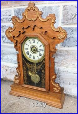 Antique Victorian 8 Day Seth Thomas Gingerbread Kitchen Mantle Shelf Clock Alarm