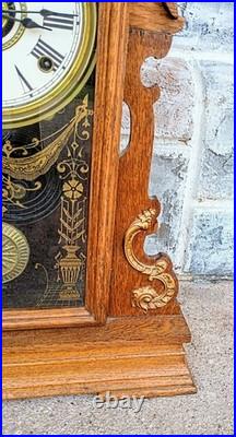 Antique Victorian 8 Day Seth Thomas Gingerbread Kitchen Mantle Shelf Clock Alarm