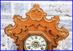 Antique Victorian 8 Day Seth Thomas Gingerbread Kitchen Mantle Shelf Clock Alarm