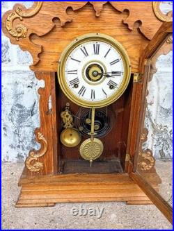 Antique Victorian 8 Day Seth Thomas Gingerbread Kitchen Mantle Shelf Clock Alarm