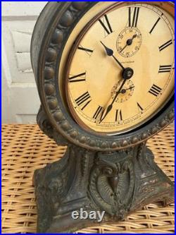 Antique Victorian Seth Tomas Metal Long Alarm Green Man Motifs Part Not Working