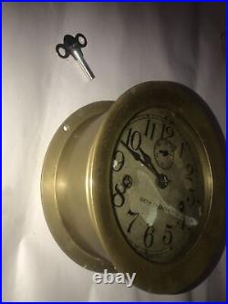 Antique Vintage American Seth Thomas Double Spring 7 Ships Brass Clock