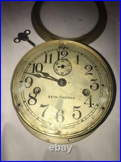 Antique Vintage American Seth Thomas Double Spring 7 Ships Brass Clock