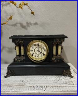 Antique Vintage ST 1880 Seth Thomas Adamantine 4 Column Lion Heads Table Clock
