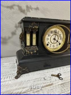 Antique Vintage ST 1880 Seth Thomas Adamantine 4 Column Lion Heads Table Clock