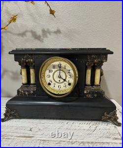 Antique Vintage ST 1880 Seth Thomas Adamantine 4 Column Lion Heads Table Clock